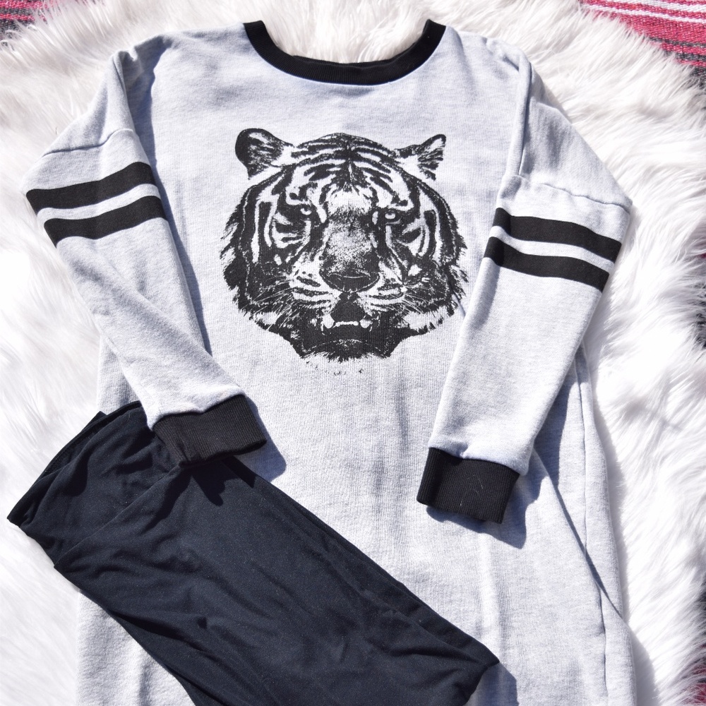 CottonOn Grey & Black Tiger Sweatshirt Dress